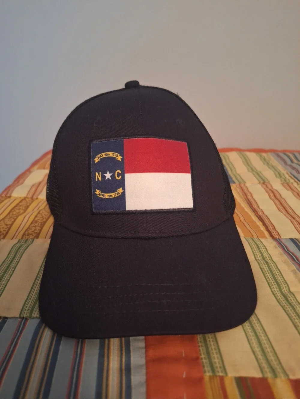 Source Unknown Black Trucker Hat with Red, White & Blue Patch